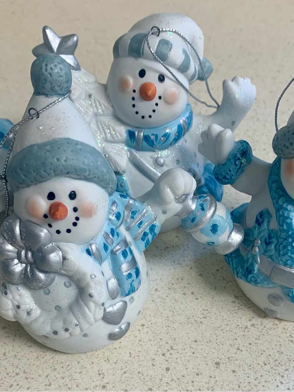 Festive Blue, White & Silver Snowman Ornament Set of 4 - Home Holiday